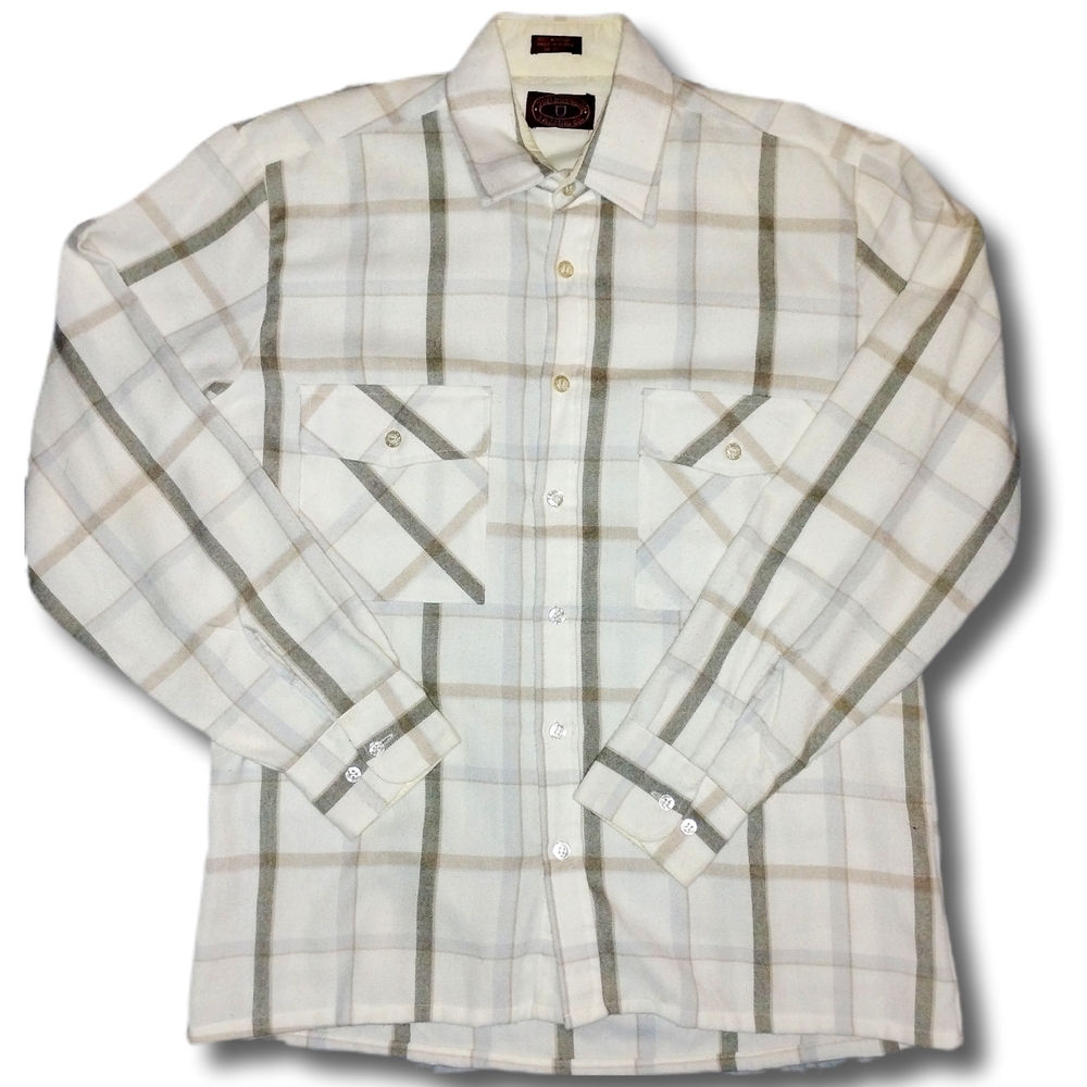 Stylish Plaid Button-Down Shirt - Cream and Gray